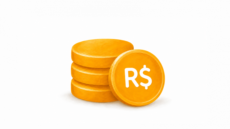 Ilustra&ccedil;&atilde;o de moedas amarelas com s&iacute;mbolo R$, com 30% de respiro superior e 15% inferior sobre fundo branco.